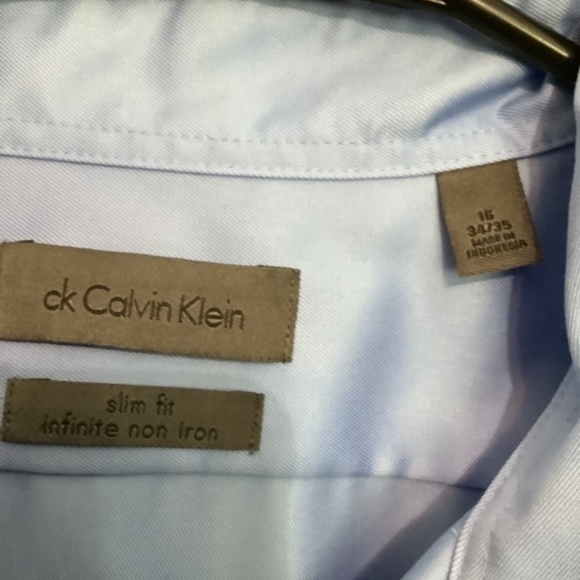 Calvin Klein Men’s‎ Long Sleeve Slim Fit Blue Dress Shirt Size 16, 34-35 - Picture 2 of 3